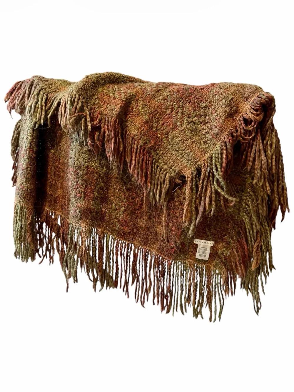 Pottery Barn Chunky Woven Throw Blanket Rust Earth-tones 60”x42” + fringe